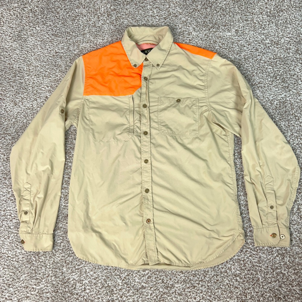 Orvis Shirt Mens Medium Tan Orange Hunting Shooting Field Outdoor Tech Gorp Top